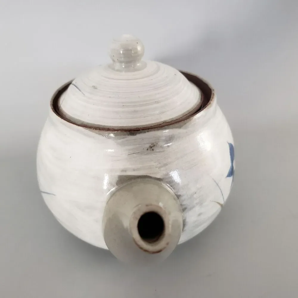 Asian Herbal Tea Pot w/ Infuser Flowers Artisan Watercolor Stoneware Marked